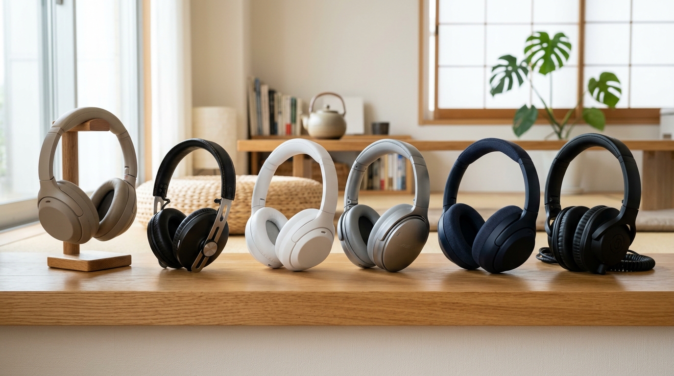 自宅でヘッドホンを使いZoom会議をする人