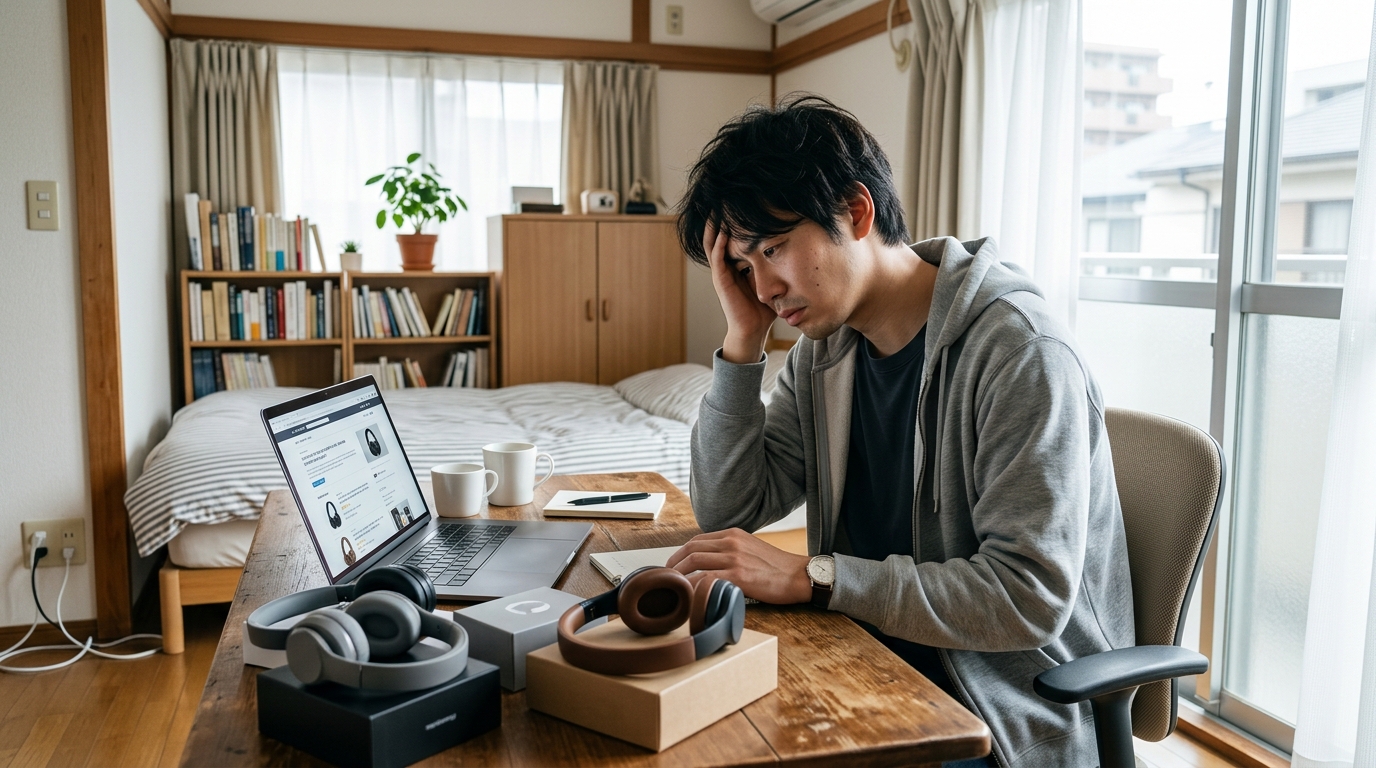 ノイズキャンセリングヘッドホンで騒音を遮断する女性