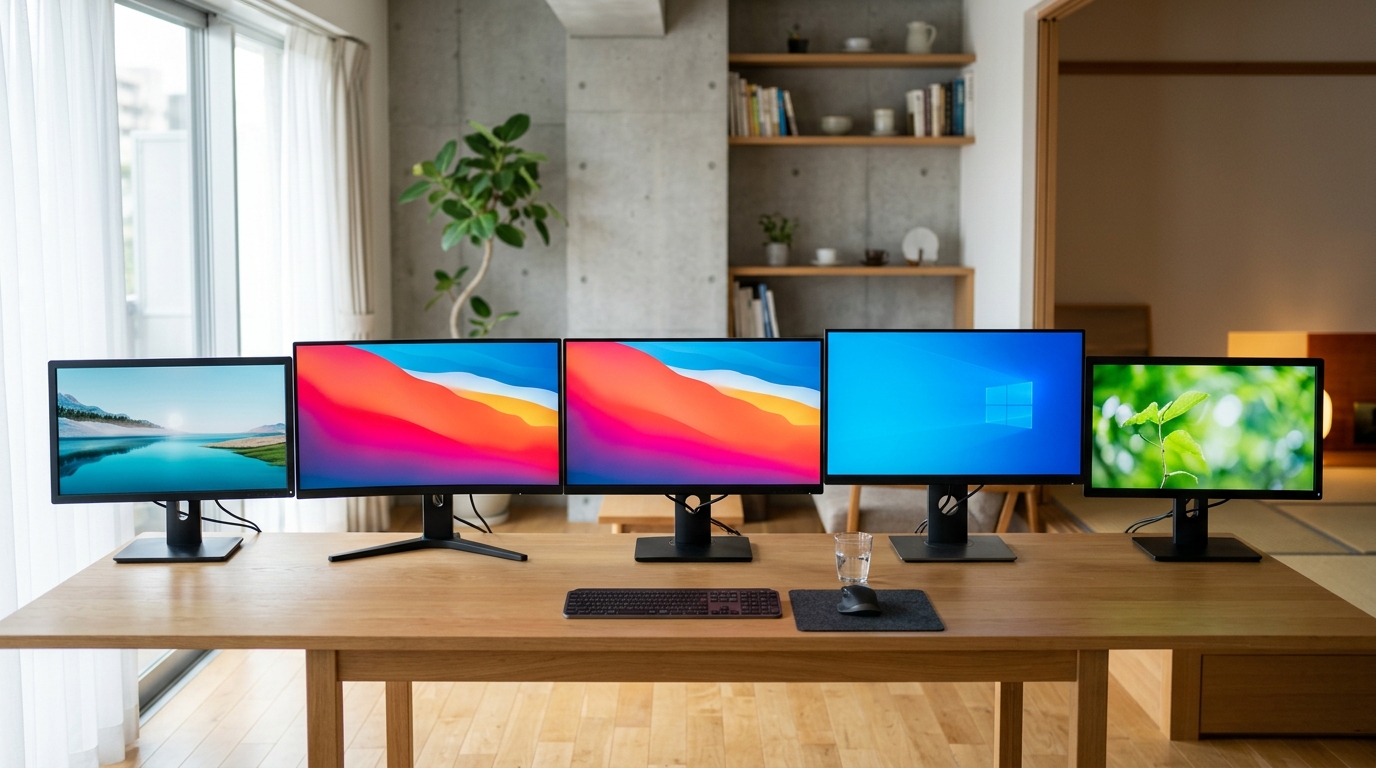 Type-C一本でスッキリしたデスク配線の様子