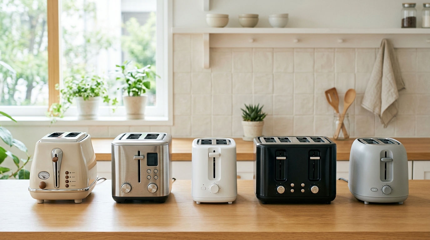 キッチンカウンターに置いたトースターのサイズ感比較