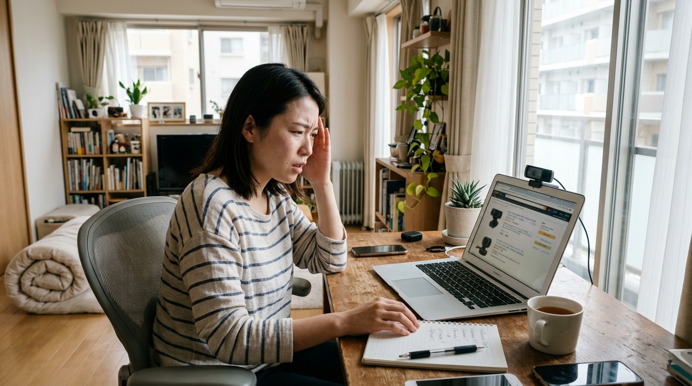 一人暮らしのテレワーク・ビデオ会議シーン