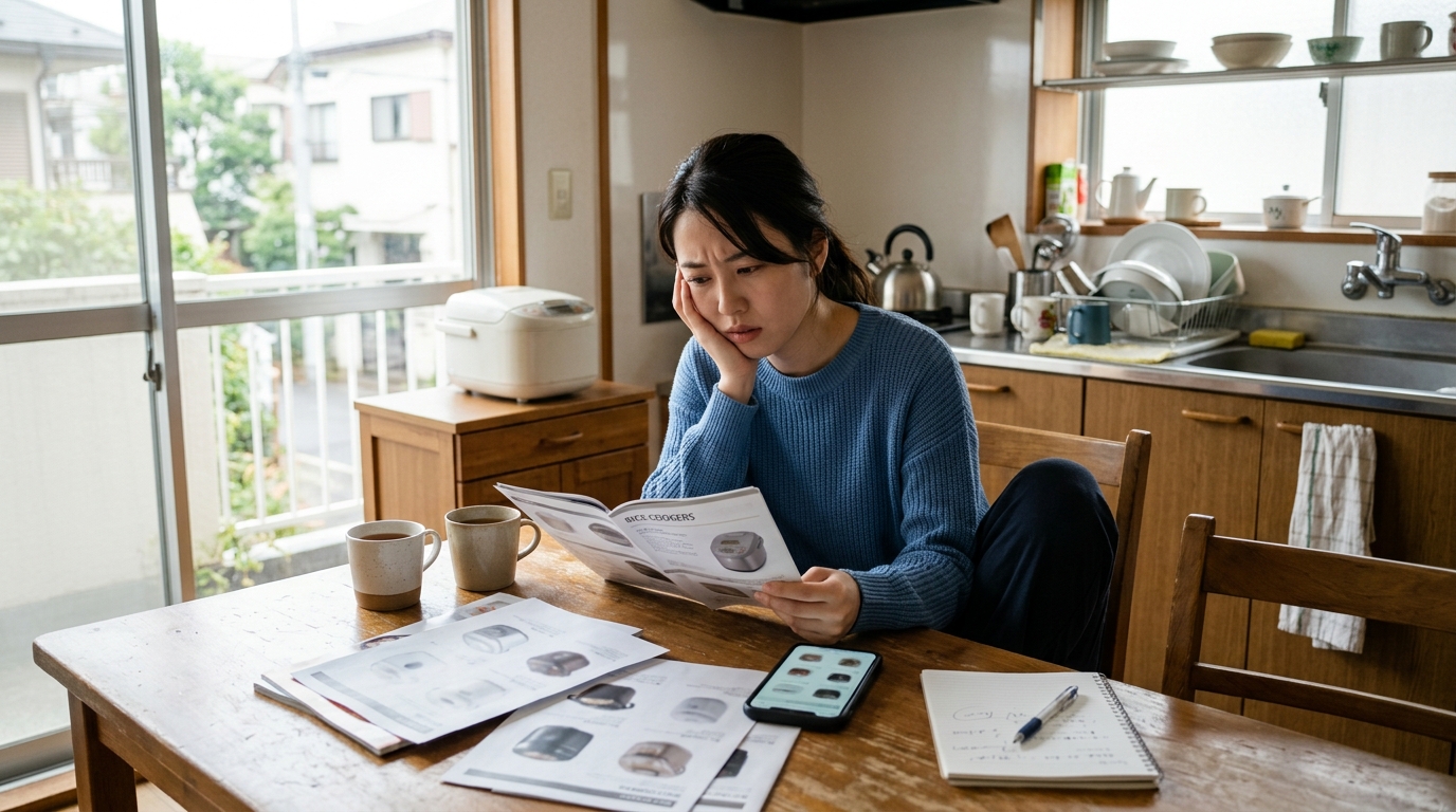 一人暮らしキッチンで炊飯器の設置スペースを確認