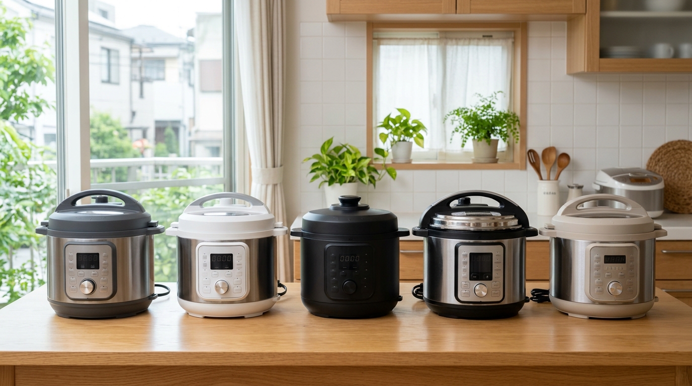 大きな電気圧力鍋に少量の食材で容量ミスマッチを表現