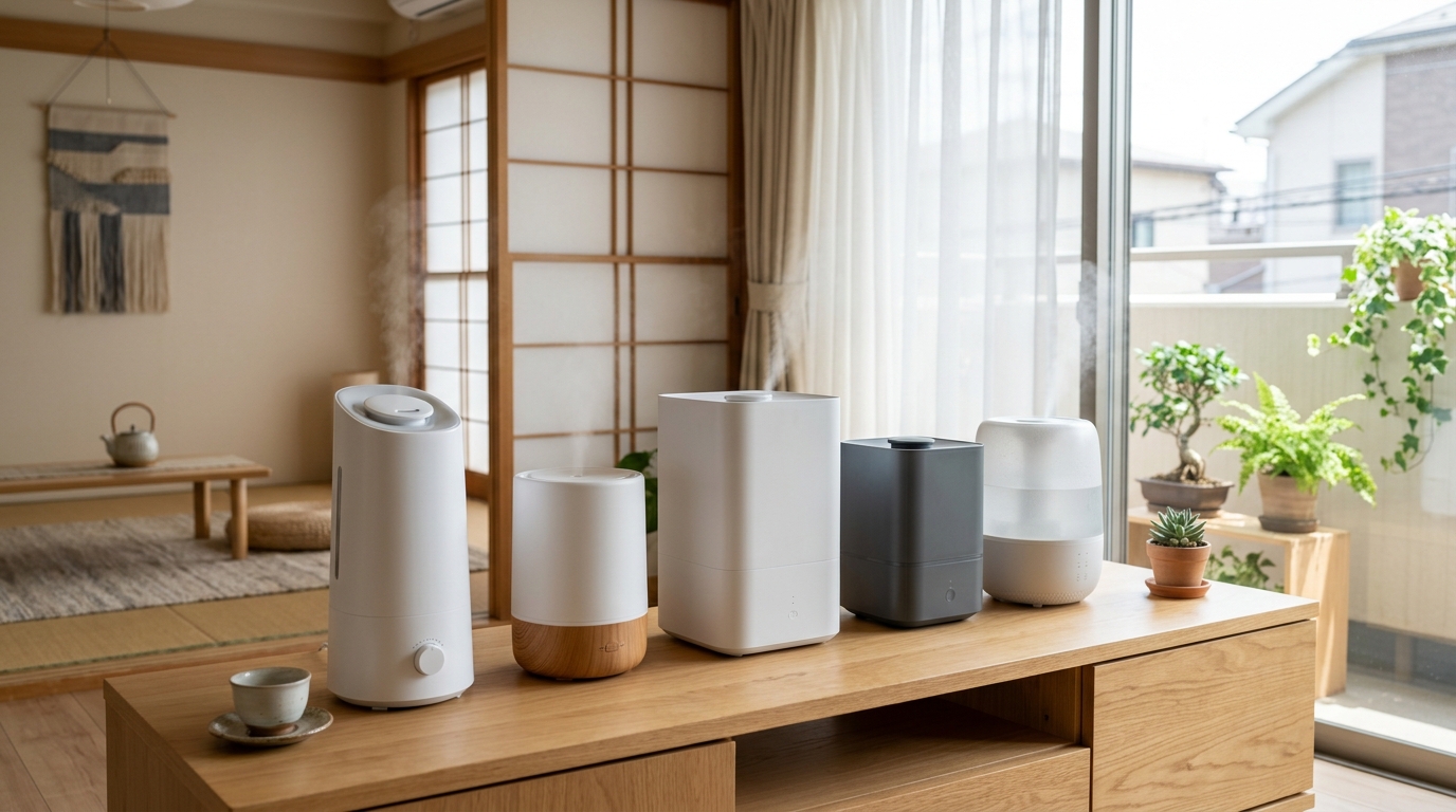 加湿器を稼働させて快眠している一人暮らしの部屋